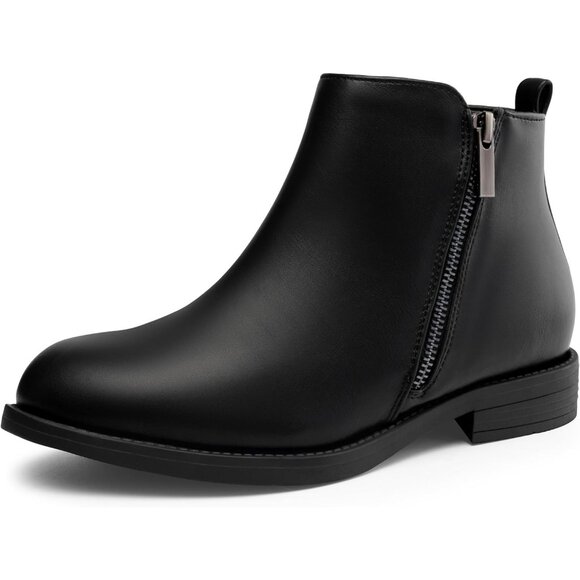 Women's  Black Ankle Boots Short Flat Low Heel Dress Chelsea Casual Classic - Picture 1 of 9